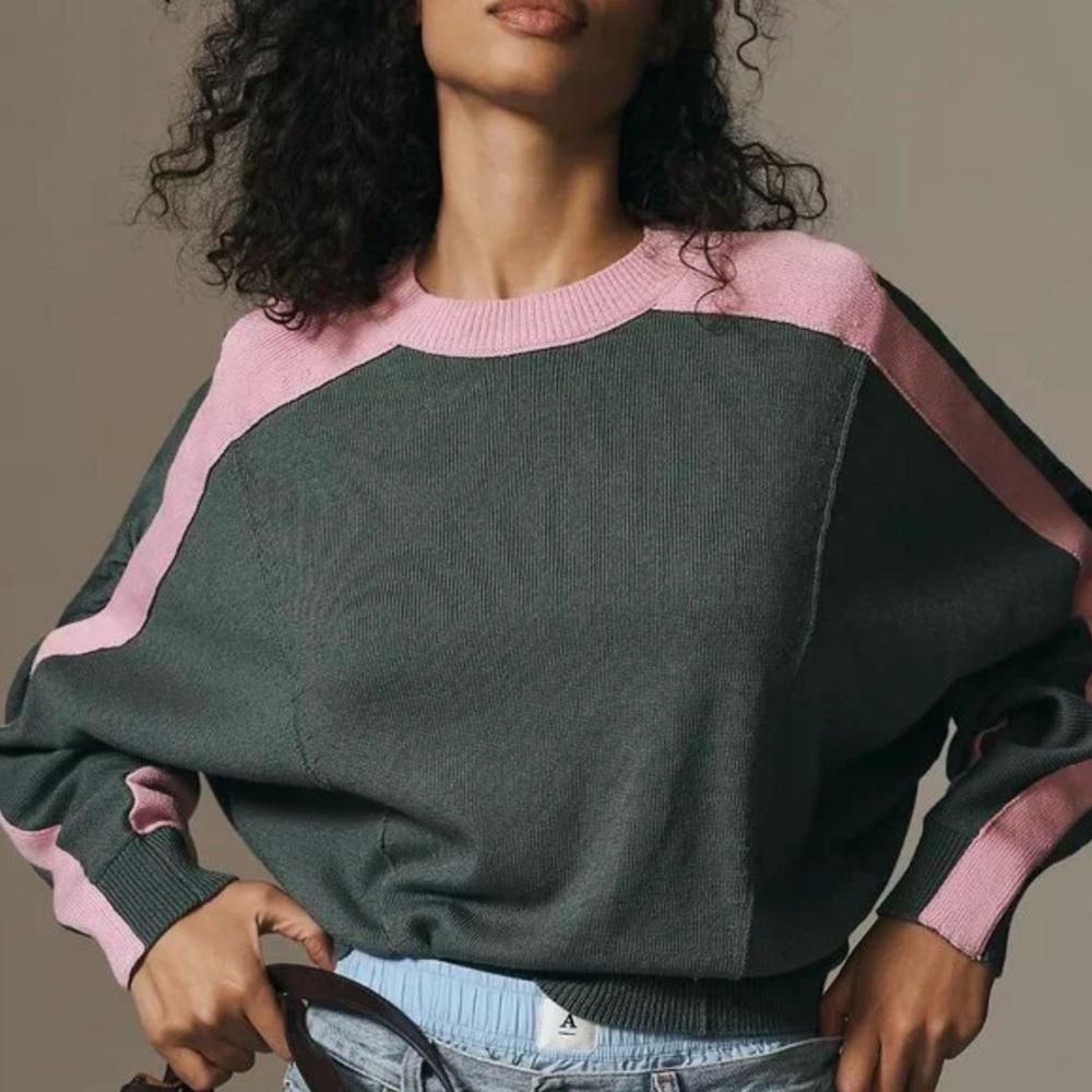 Anthropologie Maeve Dolman Sleeve Crew-Neck Color-Blocked Sweater